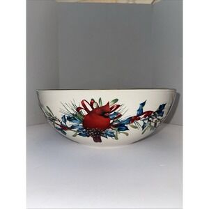 Lenox Winter Greetings Serving Bowl Large Gold Trim Christmas Cardinal 10.5 Inch